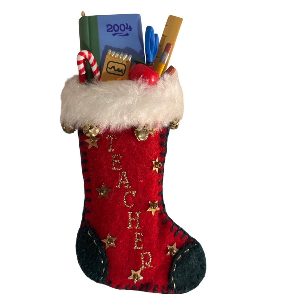 Hallmark Keepsake 2004 Teacher Christmas‎ Ornament Fabric Stocking with Box